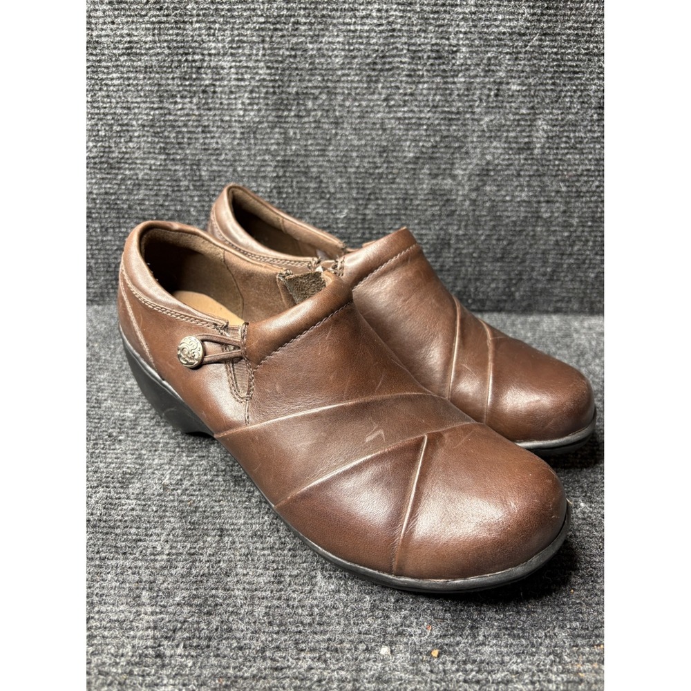 Clarks Collection Brown Leather Pleated Zip Loafers Wedge Shoes Womens 8.5 M